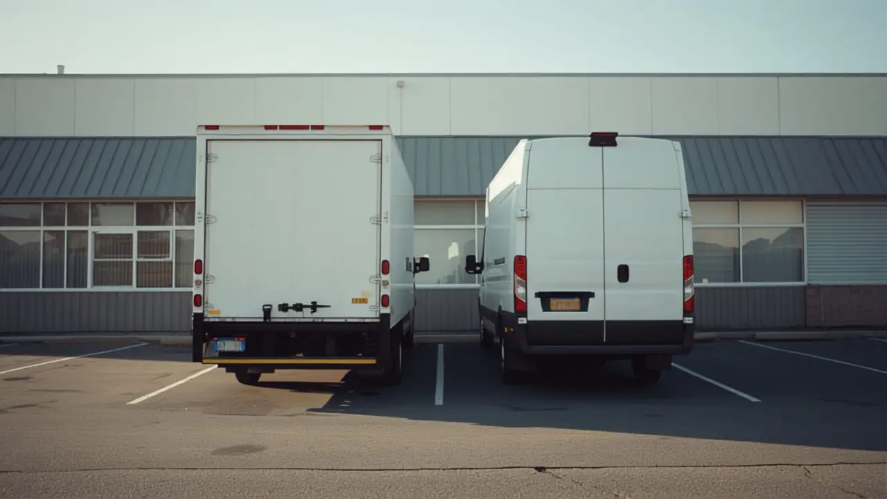 Work vans parked outside a business